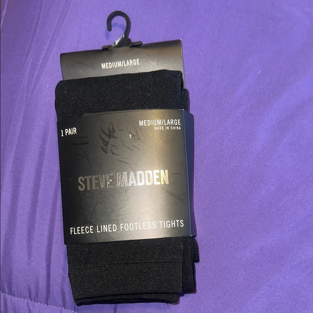 Steve Madden Black Fleece Lined Footless Tights